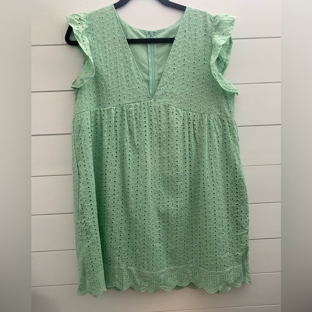 TikTok dress, mint green eyelet dress.